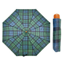 KAV Tartan Supermini Umbrella with Wood Effect Handle-Rain and Sun (Blue)