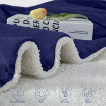 (NAVY, King) SHERPA FLEECE BLANKETS THICK BLANKET SOFT WARM PLUSH THROW
