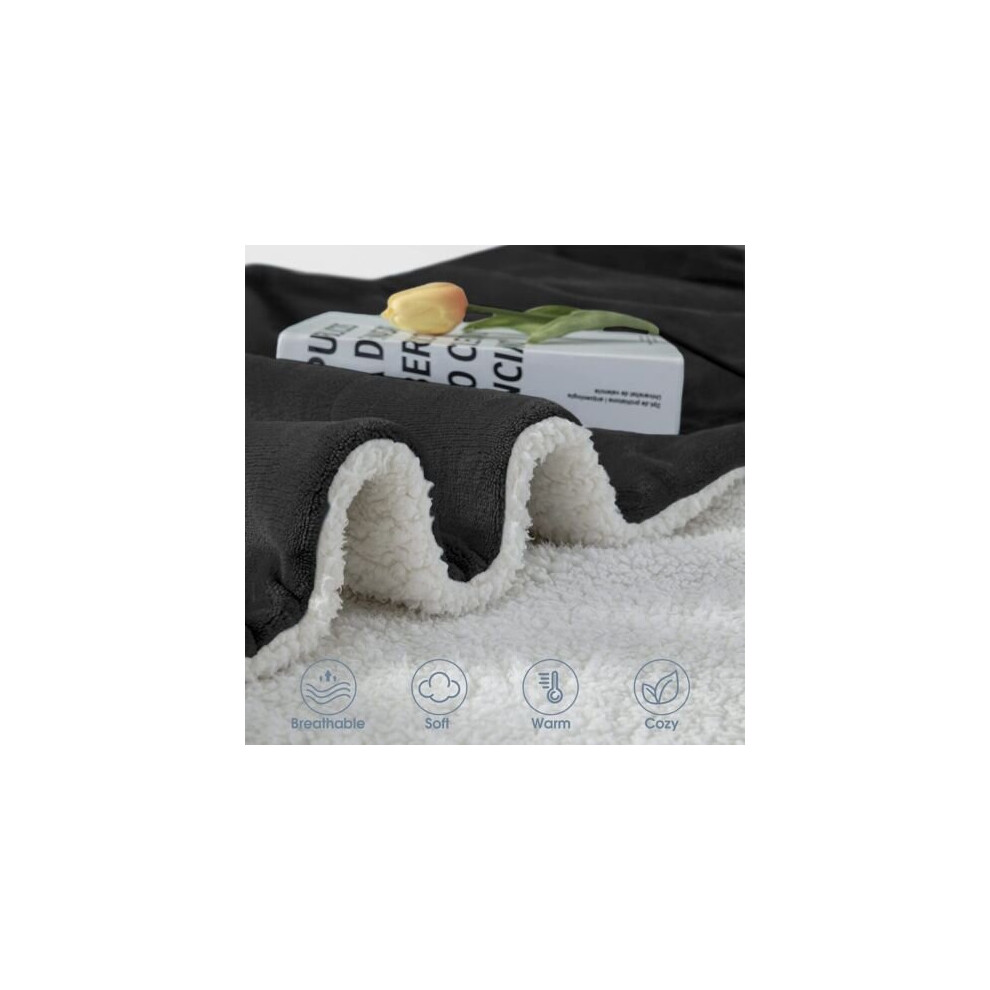 Aspire Homeware (, King) Sherpa Fleece Blankets Thick Blanket Soft Warm Plush Throw Black