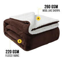 ( COFFEE, Single) SHERPA FLEECE BLANKETS THICK BLANKET SOFT WARM PLUSH THROW