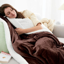 ( COFFEE, Double) SHERPA FLEECE BLANKETS THICK BLANKET SOFT WARM PLUSH THROW