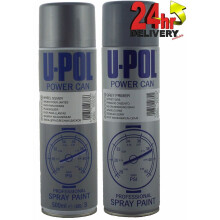 U-POL Power Can 500ml Grey Primer + Alloy Silver UPOL Spray Aerosol Paint 2 Pack