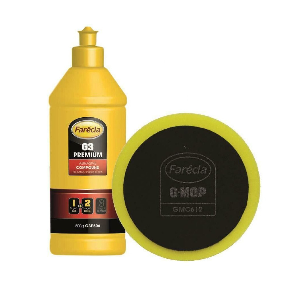 Farecla 500G G3 Premium Abrasive Compound + G-Mop 6" Foam Head 5290753356256