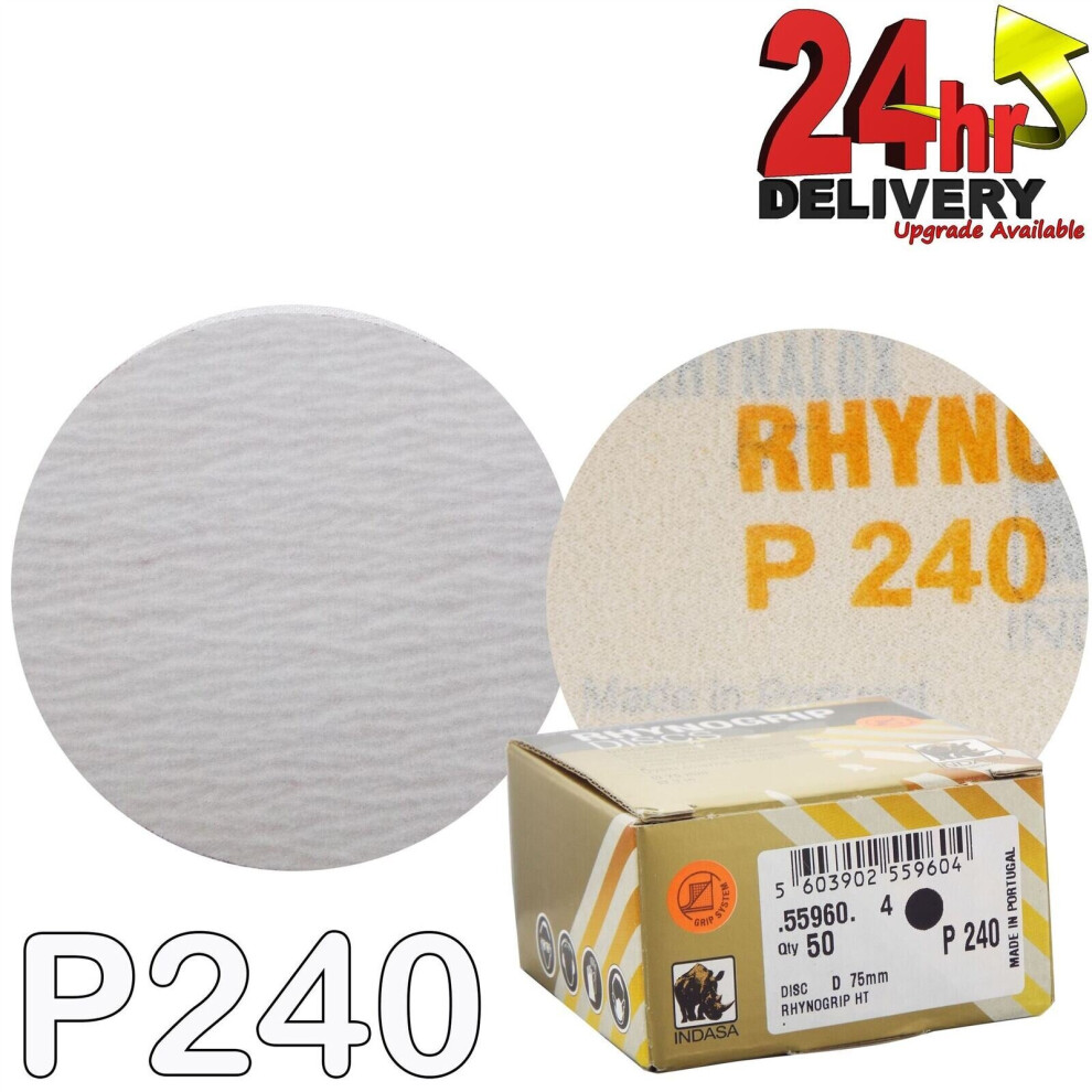 Indasa Rhynogrip Ht Line 75Mm 3" Sanding Discs P240 Box Of 50 Grip System 3872109327435