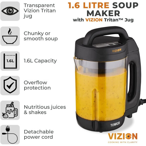 Tower Tower T12067 Vison Soup Maker, Stainless Steel, 1.6L