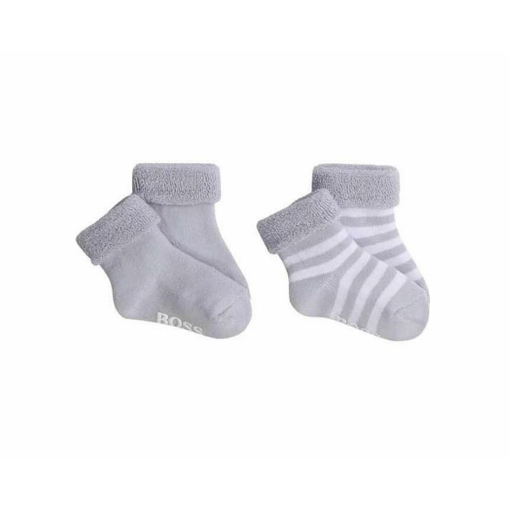 (UK 2-2.5 / EU 17-18, Light Blue) Hugo Boss Baby's J90168 Two Pair Pack Socks Navy Blue