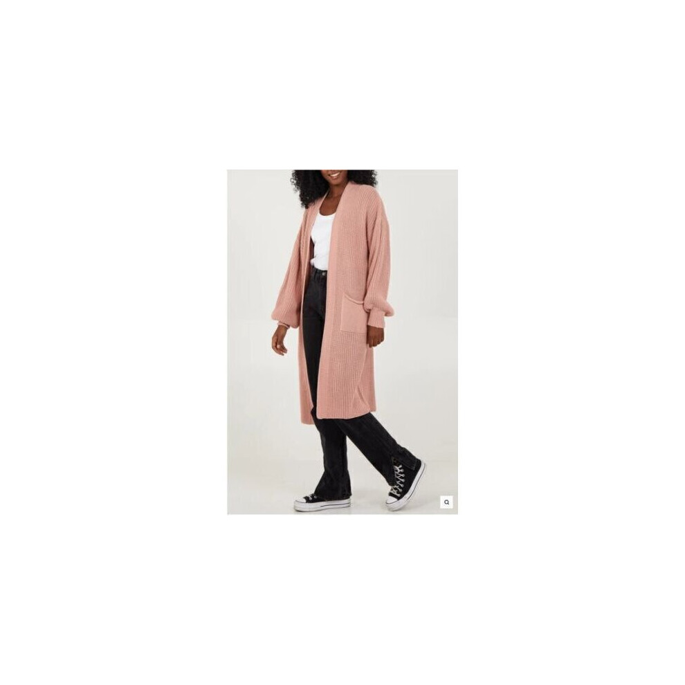 (Nude Pink) Womens Cardigan Chunky Knitted Ladies Oversized Balloon Sleeve Long Maxi Jumpers