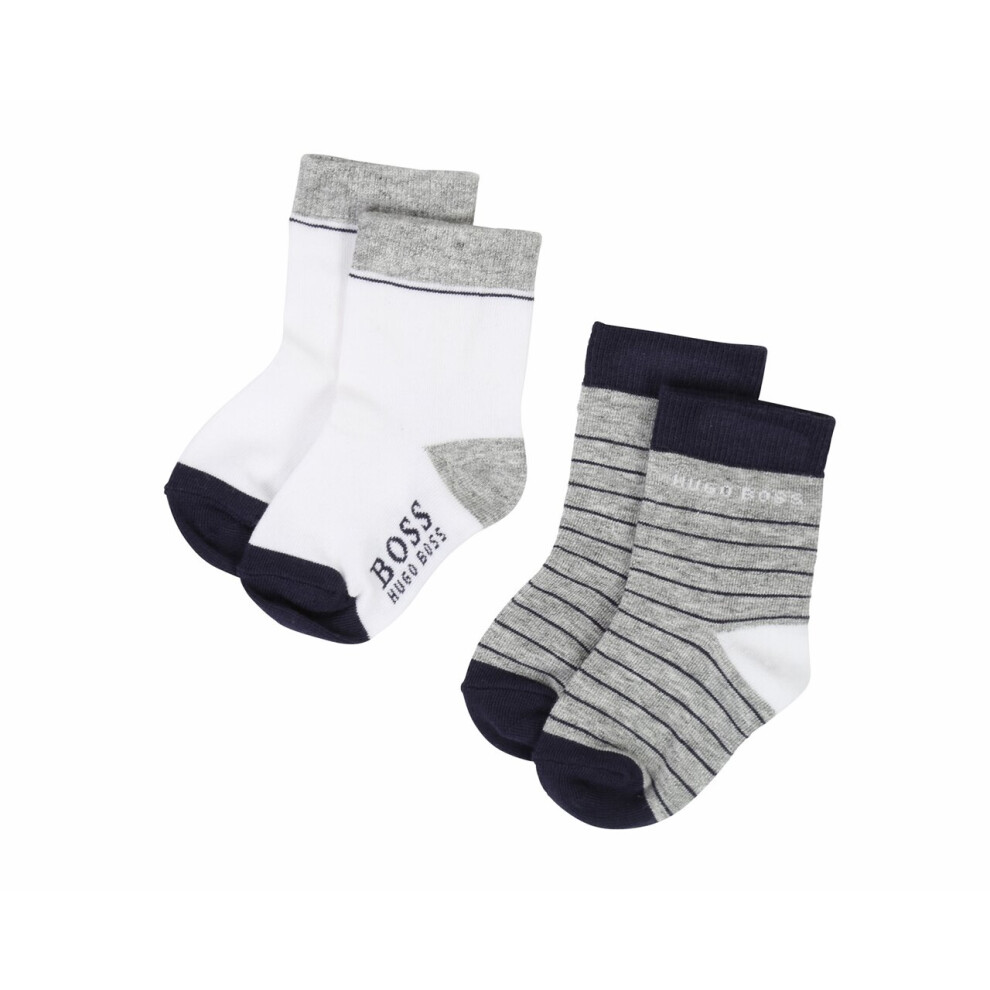 (UK 8-8.5 / EU 25-26) Hugo Boss Baby's J00Z01 Two Pair Pack Socks Grey White