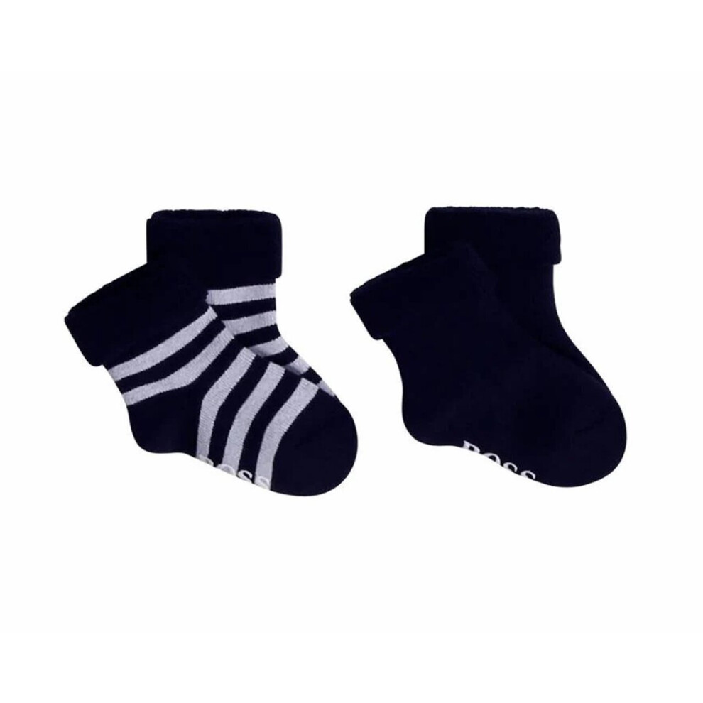 (UK 2-2.5 / EU 17-18, Navy) Hugo Boss Baby's J90168 Two Pair Pack Socks Navy Blue