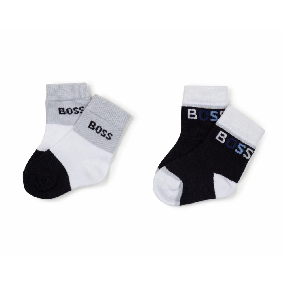 (UK 1-1.5 / EU 15-16) Hugo Boss Baby's J90245 Two Pair Pack Socks Navy White