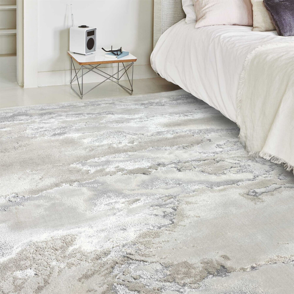 (Small 80x150cm) Modern Luxurious Aurora Cloud AU02 Marble Rugs in Grey Beige