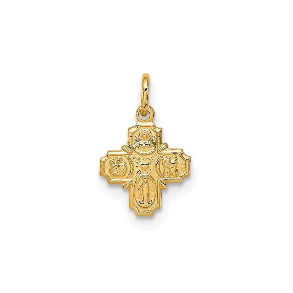 14K Yellow Gold Solid Polished Tiny 4-Way Medal Pendant