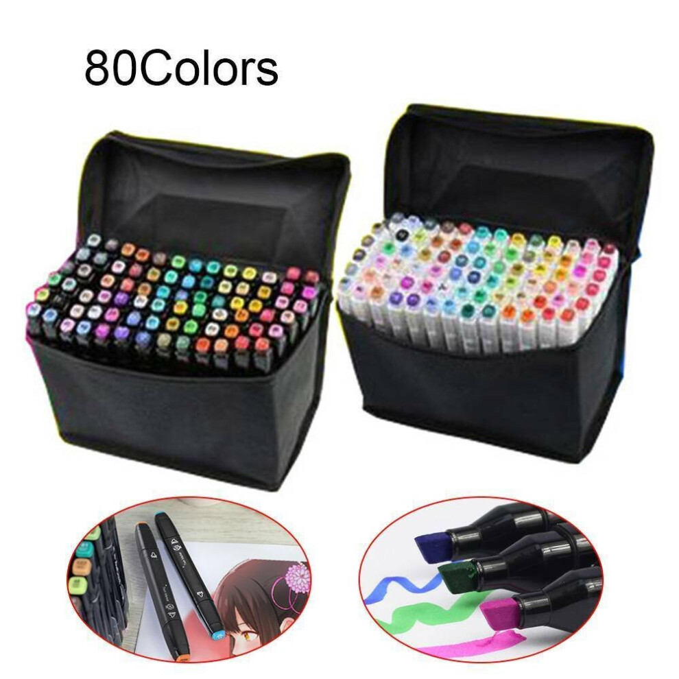 Markers Set 80 Colours Art Pens Graphic Drawing Dual Tip Pen Black