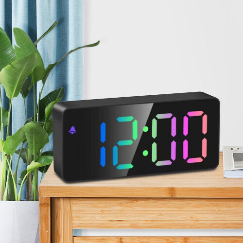 (Black) Electronic Digital Alarm Clock Table Snooze Mirror Led Clock For Bedroom 1