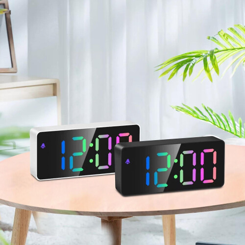(White) Electronic Digital Alarm Clock Table Snooze Mirror Led Clock For Bedroom 2