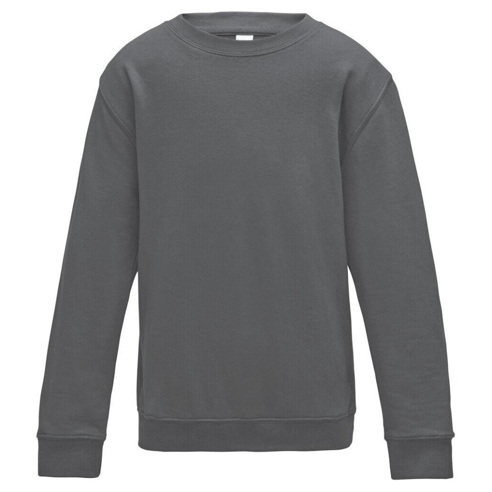 (9/10 Years, Charcoal) Kids Sweatshirt Crew Neck Plain Lightweight Jumper