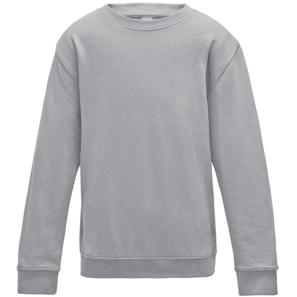 (9/10 Years, Grey) Kids Sweatshirt Crew Neck Plain Lightweight Jumper