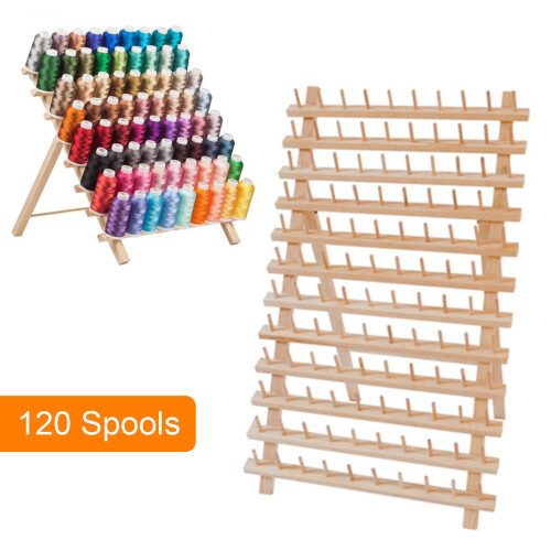 Spool Holder Storage 120 Spool Tailor Bobbin Sew Wood Rack Sewing 1