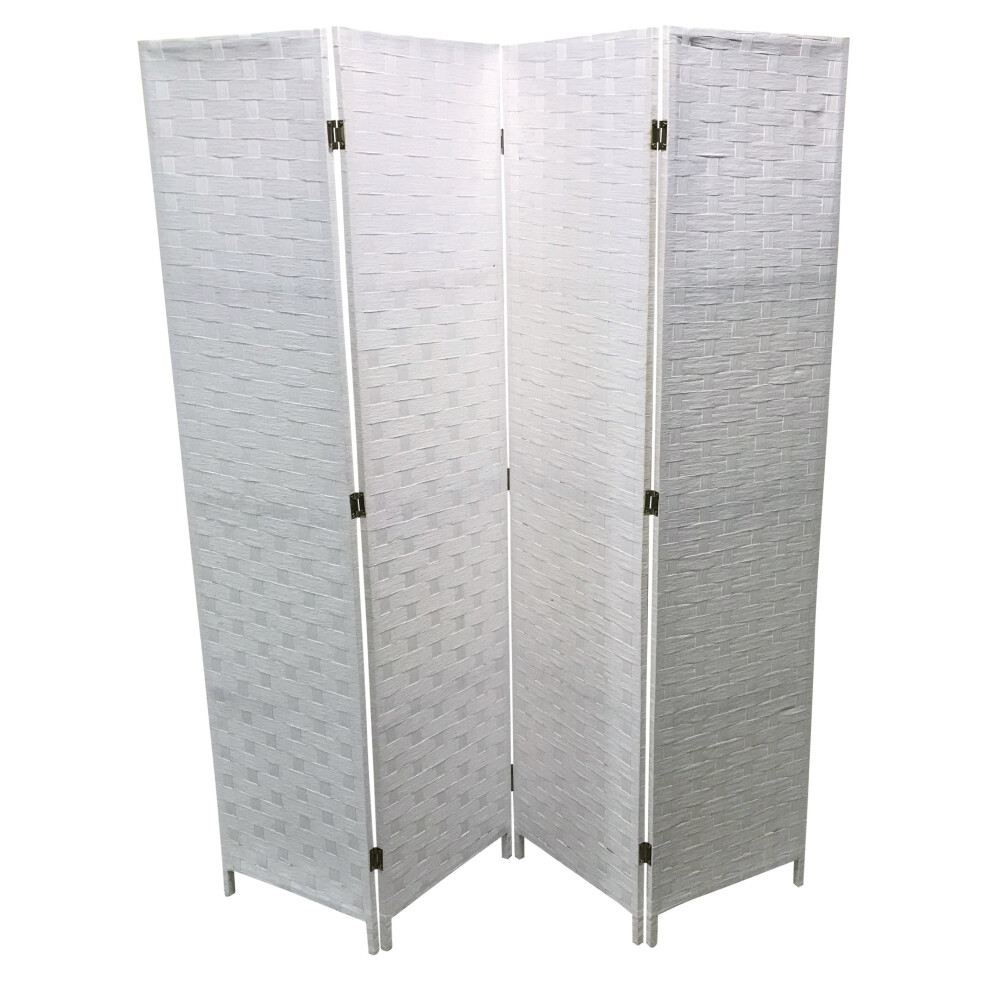 (4 PANEL) WHITE 4/6 PANEL WICKER ROOM DIVIDER PARTITION