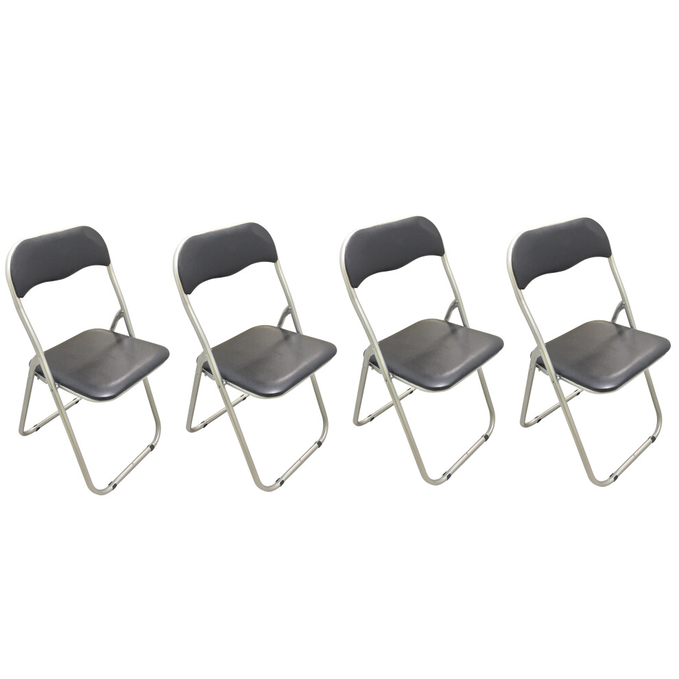 4X Padded Metal Folding Chairs Black Set Of 4