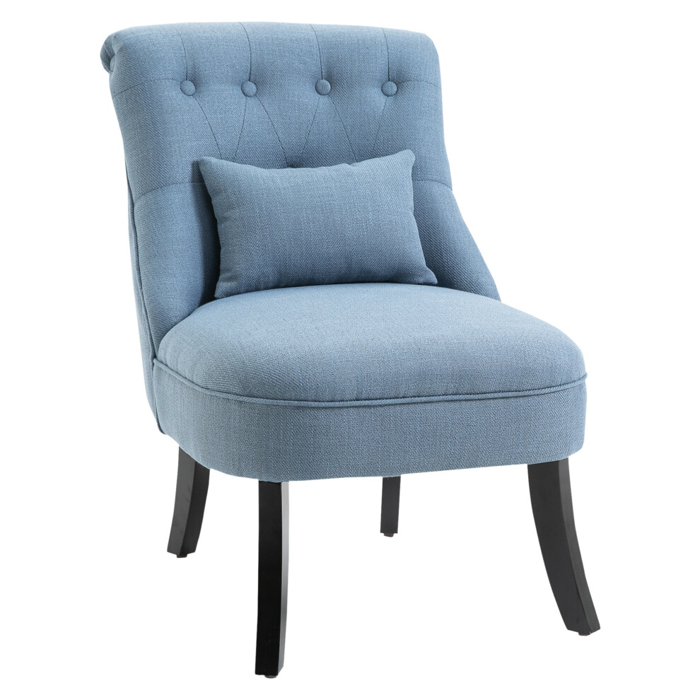 Homcom Fabric Single Sofa Armchair Upholstered With Pillow Wood Leg Blue