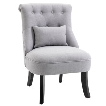 HOMCOM Grey Fabric Armchair with Pillow, Wood Legs, Retro Tufted Back — Cozy Accent Chair (833-727V71LG)