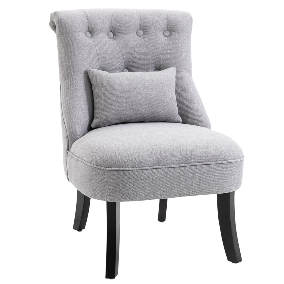 HOMCOM Grey Fabric Armchair with Pillow, Wood Legs, Retro Tufted Back â Cozy Accent Chair (833-727V71LG)-image-OPC-PB9SPSB-NEW