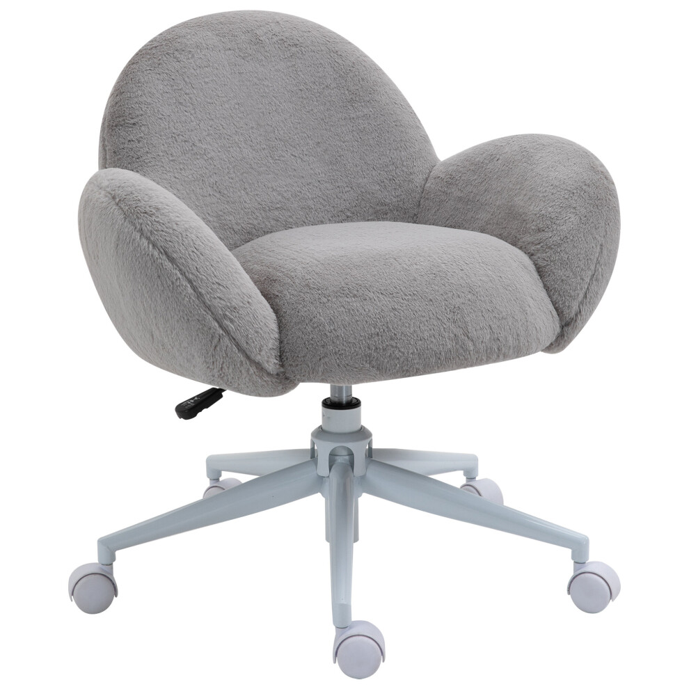 HOMCOM Fluffy Leisure Chair Office Chair with Backrest Armrest Wheels Grey