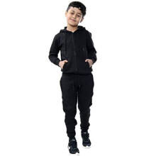 (11-12 Years, Black) Kids Tracksuit Full Set Zipper Hooded Casual Top