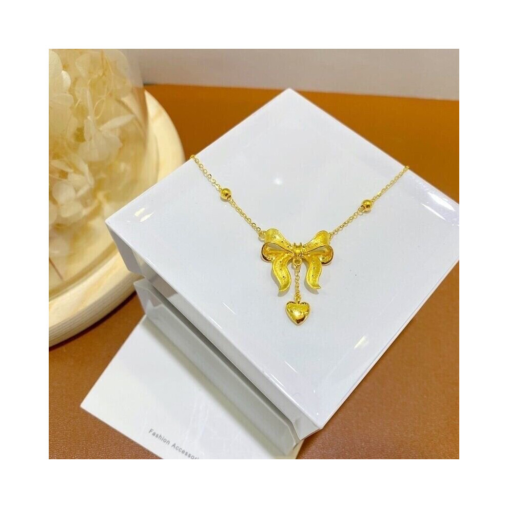 18k Gold filled Necklace 925 Sterling Silver Heart Bow Tie Pendant