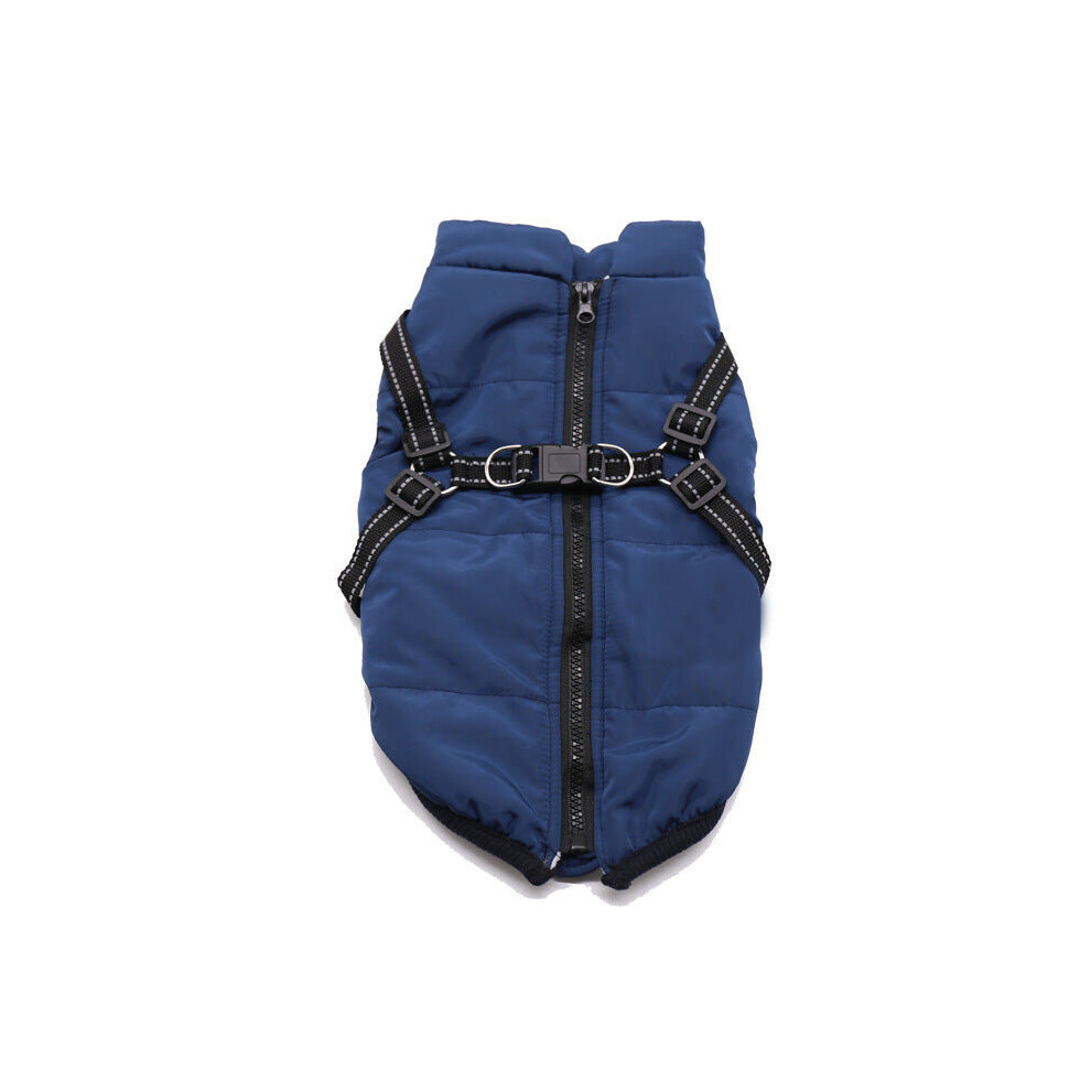 (Navy Blue, M) No Pull Harness Warm Dog Jacket