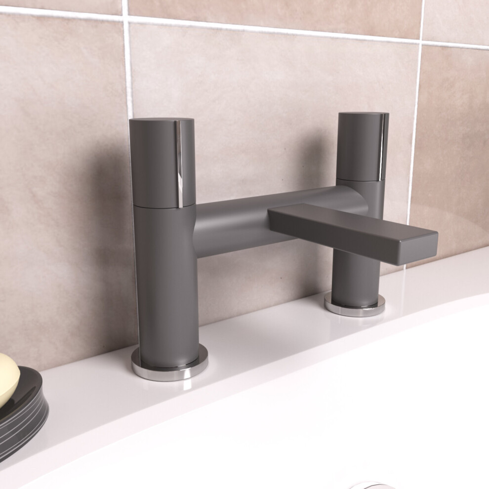 Arte Handleless Futuristic Matte Grey Bath Filler Tap Deck Mounted Brass