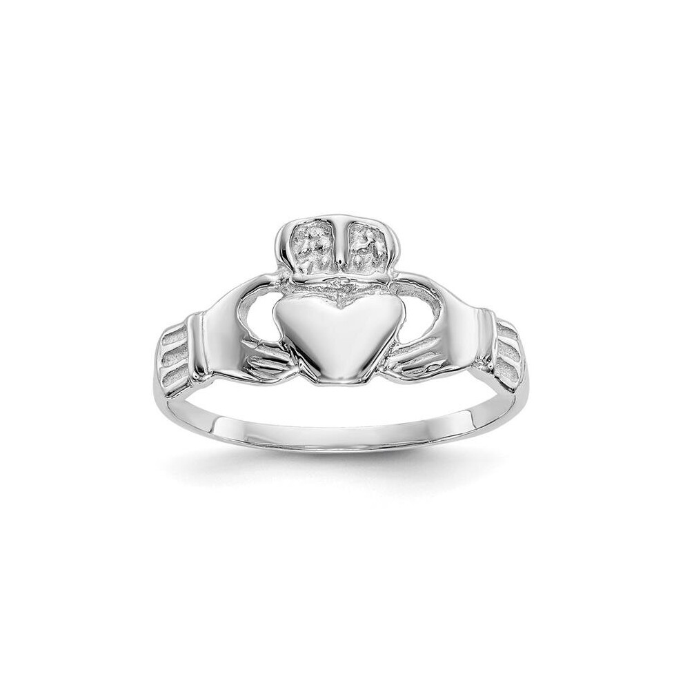 14K White Gold Polished Claddagh Ring - Size 6