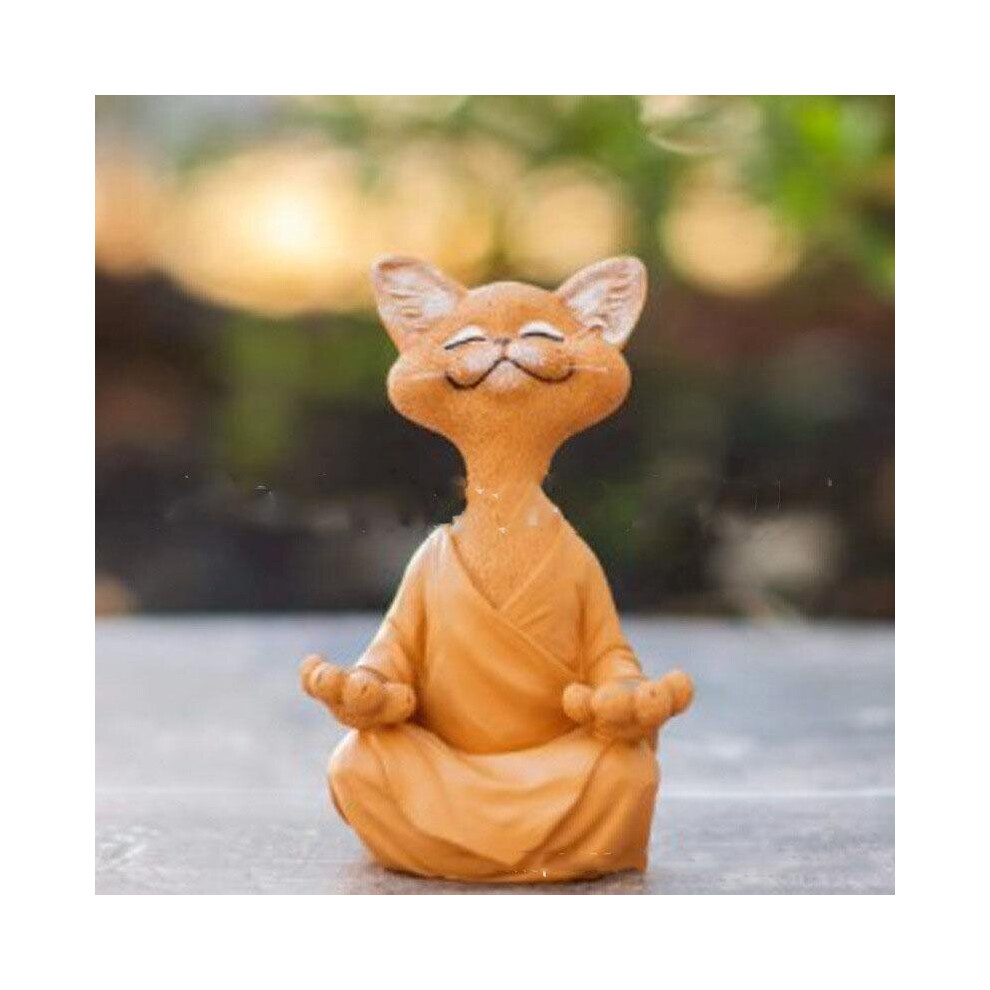 (Orange, 1) Whimsical Buddha Meditation Cat Figurine Happy Cat Garden Ornament Home Decor