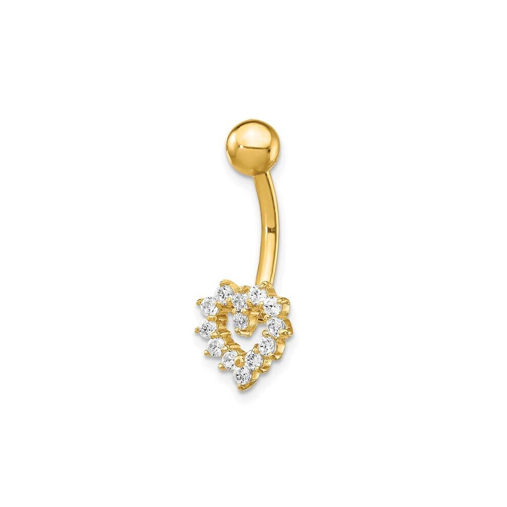 14K Yellow Gold 14 Gauge CZ Heart Belly Ring-image-OPC-PB9V27Y-NEW