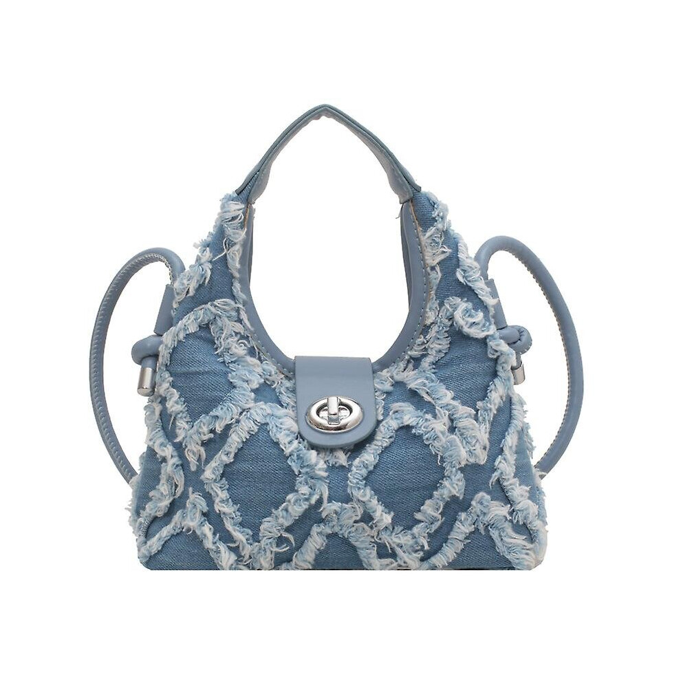(Blue) Women Denim Handbag Fashion Shoulder Bag Argyle Purse Crossbody Bag Blue