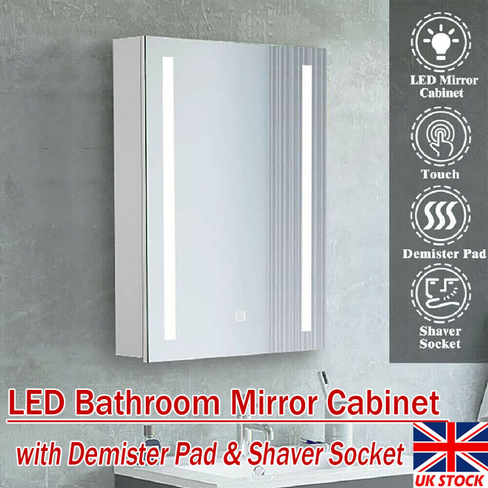 LED Bathroom Mirror Cabinet with Demister Pad and Shaver Socket UK