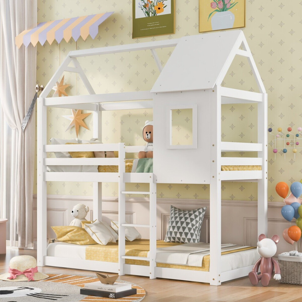 (White) 3FT Children Cabin Bunk Bed, Single Bed for Kids