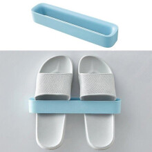(Blue) 2pcs Wall Mounted Slippers Racks Bathroom Shoes Hanging Shelf Organizer
