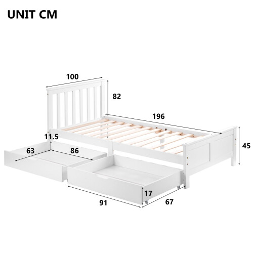 3ft Single Solid Pine Storage Drawers Bed Frame 2