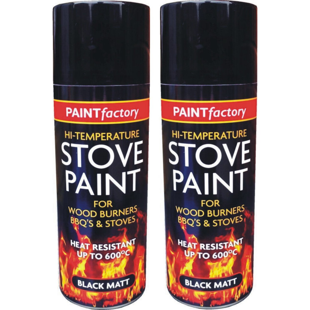 2 x 400ml Heat Resistant Black Spray Paint Stove Exhaust