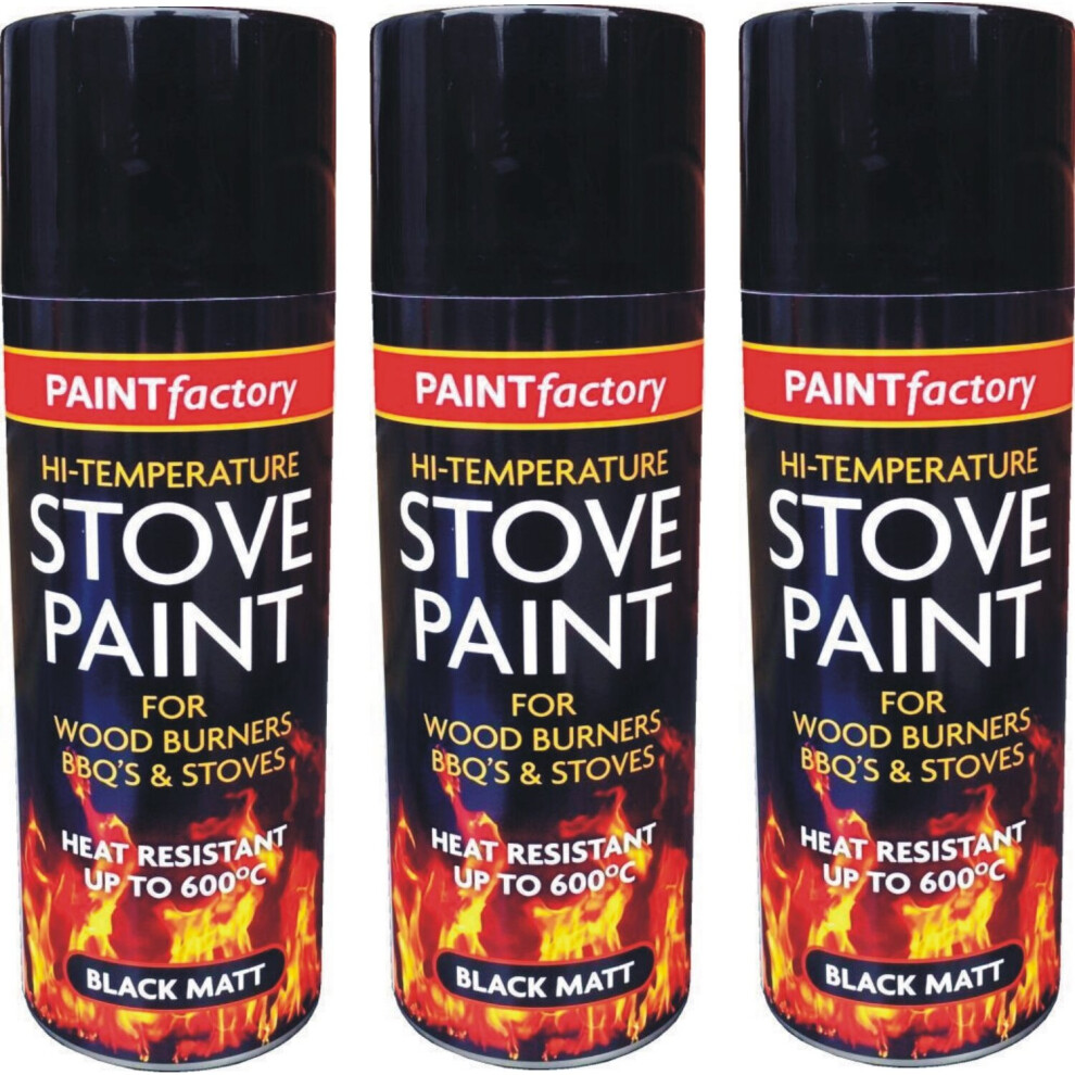 3 x 400ml Heat Resistant Black Spray Paint Stove Exhaust