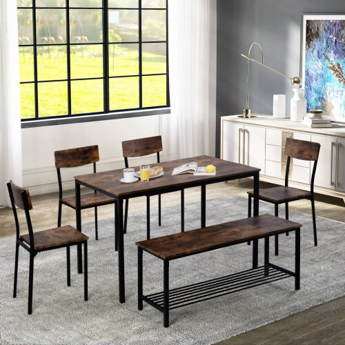 Industrial Style Dining Table Chair and Bench Set on OnBuy