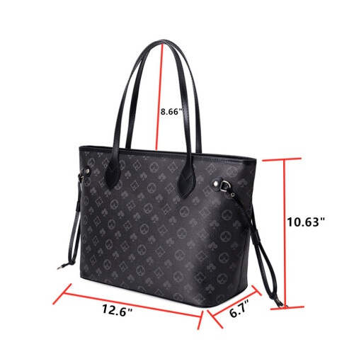 (Black) Women Checkered Tote Shoulder Bag Purse PU Leather Handbag Bag With Inner Pouch 1