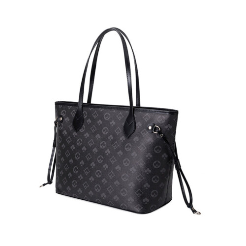 (Black) Women Checkered Tote Shoulder Bag Purse PU Leather Handbag Bag With Inner Pouch 2