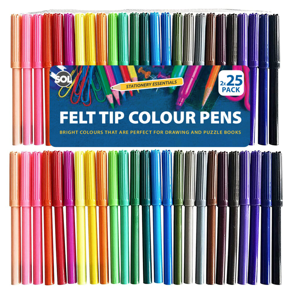 50 x Felt Tip Pens | Pen Assorted Colours Art Colouring Pens