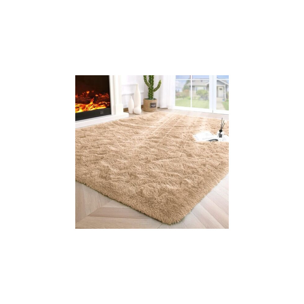 (120X170 CM, Beige) Shaggy Rugs Living Room Area Rug Runner Carpet Mat