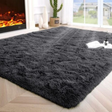 (160X230 CM, Black) Exrta Large Rugs Shaggy Living Room Rug Carpet
