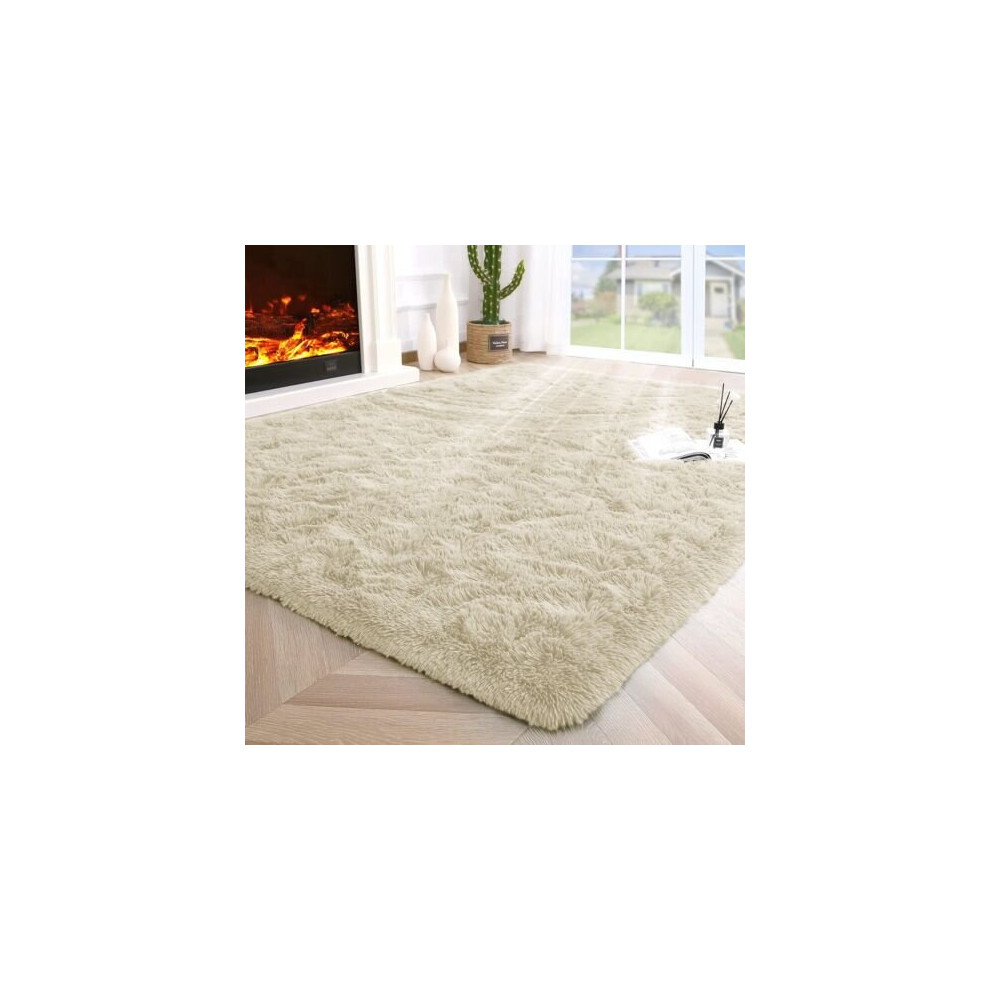 (200X290 CM, Cream) Shaggy Rugs Living Room Area Rug Runner Carpet Mat