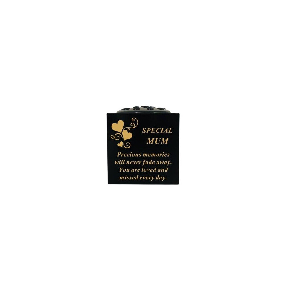 Graveside Memorial Rose Bowl Plastic Black & Gold Remembrance-Mum